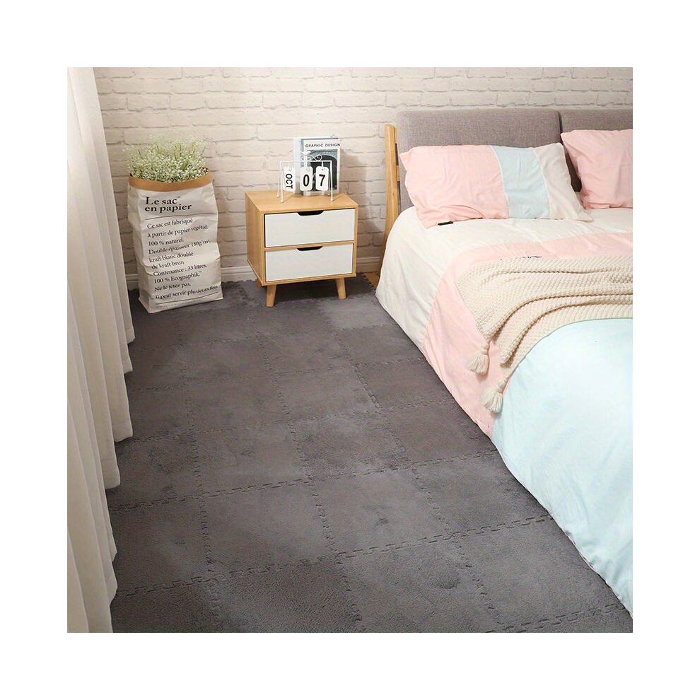 12Pcs Soft And Fluffy Foam Puzzle Floor Mat Interlocking Carpet Tiles For Home Playroom Decoration And Climbing Area Rugs Grey