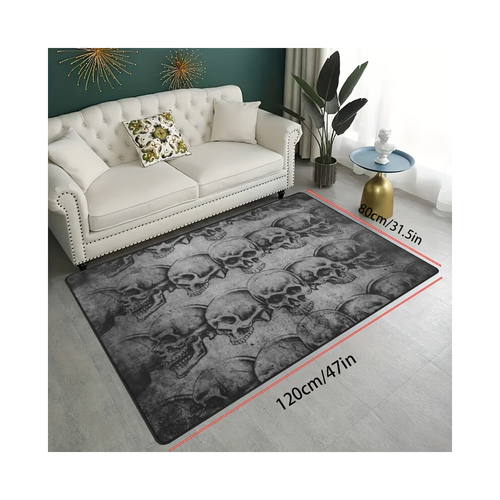 1pc Skull Printed Floor Mat Suitable For Halloween Bedroom Living Room Decorative Carpet Non slip Soft Floor Mat Machine Washable-image-OPC-PCNZX25-NEW