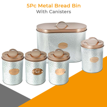 5PCs Metal Bread Bin Box Canister Set Lid Tea Coffee Sugar Biscuits