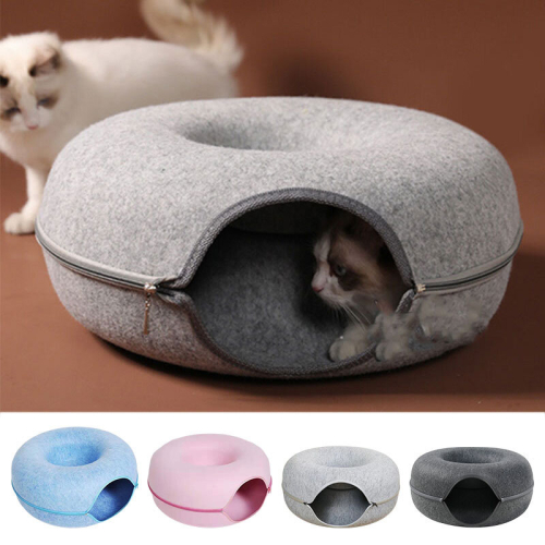 Cat Tunnel Bed Felt Pet Puppy Nest Cave House Round Donut Interactive ...