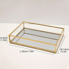 1pc Golden Tray Mirror Rectangle Mirror Tray Can Hold Perfume Jewelry Cosmetics Makeup Magazine And More Decorative Tray For Vanity Dresser Bathroom B