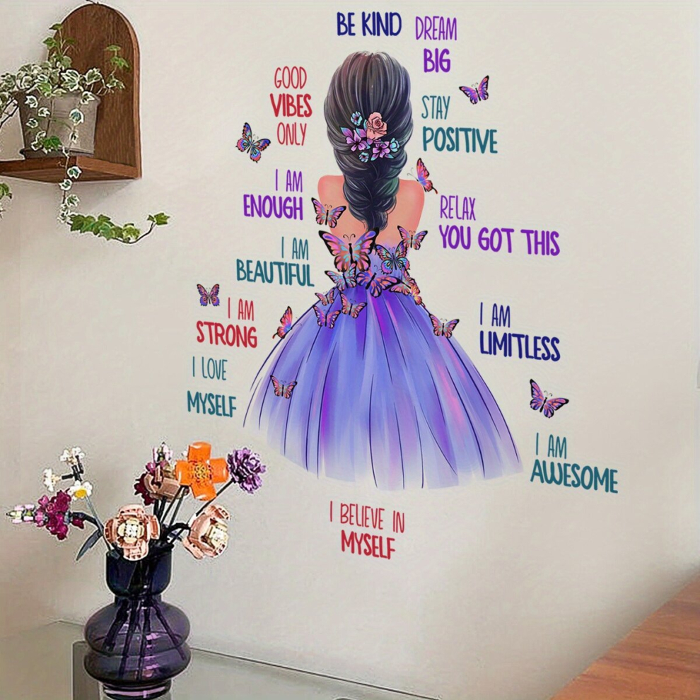 1pc Butterfly Girl Wall Decals Colorful Butterflies With Motivational Lettering Quotes Wall Stickers For Girls Baby Nursery Bedroom Playroom