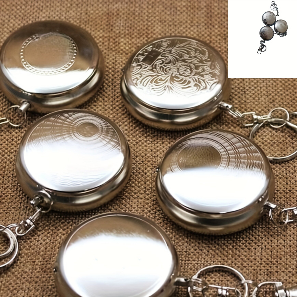 Silver 1Pc Mini Cigarette Ashtray With Key Chain Smoking Accessories Stainless Steel Portable Round Shaped Cigarette Supplies