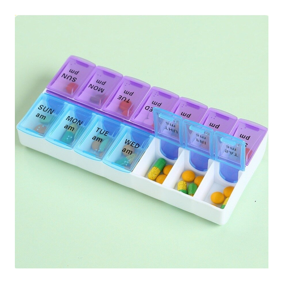 Multicoloured 1Pc Pill Box Medicine Storage Box Open Lid To Separate Pill Box Pill Container 14 Compartments A Weeks Dose In The Morning And Afternoon Travel Pill