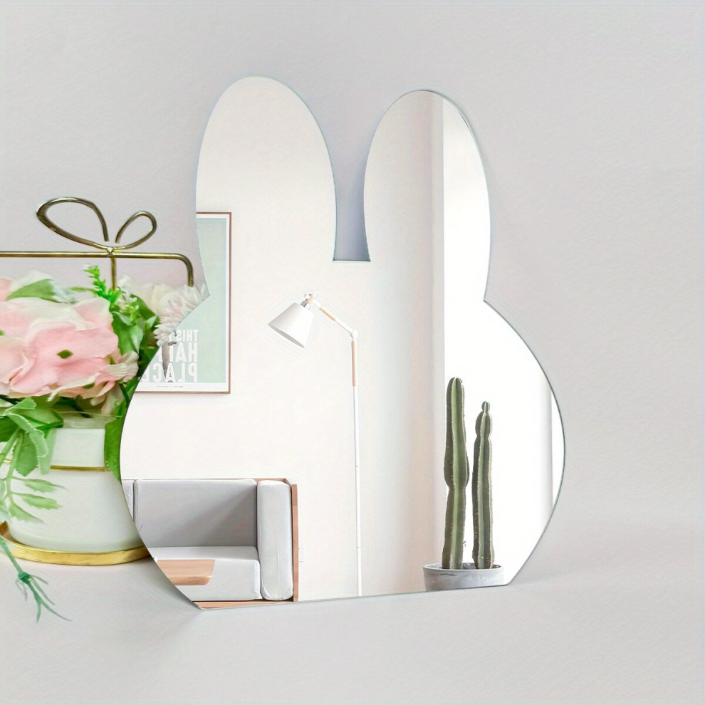 1pc Rabbit Mirror Cartoon Animal Rabbit Plastic Wall Mirror Wall Stickers Suitable For Childrens Rooms Desks Living Rooms Bathrooms Decorative Wall S