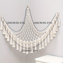 1pc Stuffed Animal Storage Hammock Boho Plush Toy Hanging Corner Mesh With Tassels For Nursery Bedroom Playroom