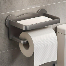 1pc Plastic Storage Rack Non Perforated Wall Mounted Roll Paper Shelf With Mobile Phone Holder Suitable For Bathroom Storage Bathroom Accessories Bath
