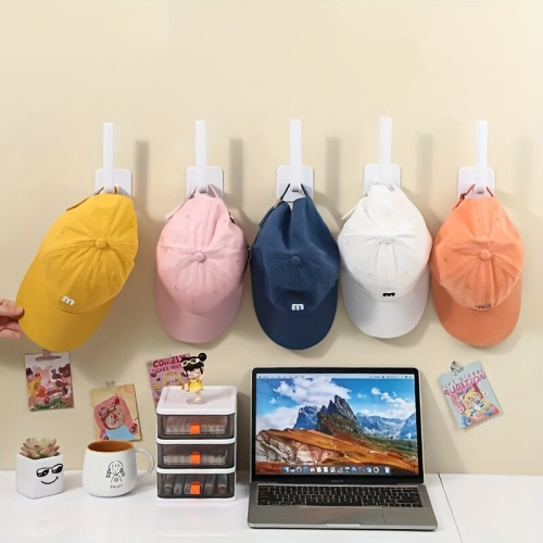 1pc Wall Mounted Hat Holder Hat Hanging Storage Hook Space Saving Hat Organizer Punching Hat Holder Multifunctional Hook 2