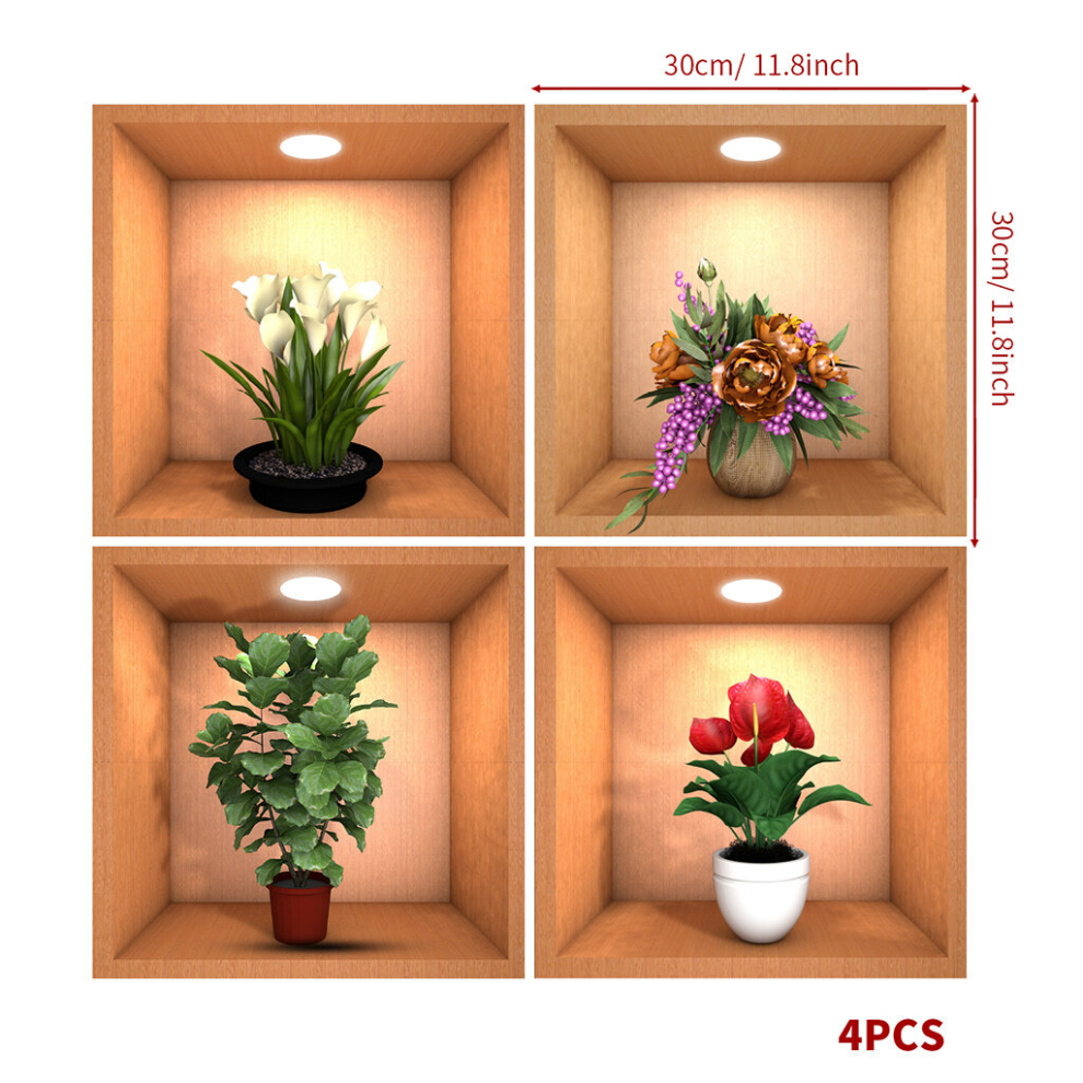 4pcs 3D Vinyl Peel and Stick Wall Decals for DIY Room and Scene Decor Easy to Apply and Remove