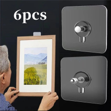 6pcs Non Punching Adhesive Nail Hook Traceless Screw Sticker Sticky Sticker Photo Picture Frame Sticky Hook For Hanging Storage Display