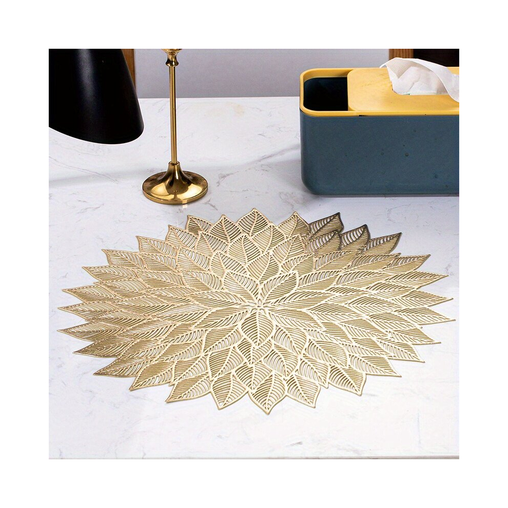 1 6pcs Round PVC Mats Hollow Out PVC Leaf Pattern Dining Table Mat Washable Easy To Clean Wipeable Non slip Heat Resistant Dining Table Placemat Holid-image-OPC-PCP5DZS-NEW