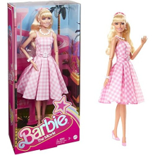 Barbie The Movie Doll, Margot Robbie as Barbie, Collectible Doll Wearing Pink and White Gingham Dress with Daisy Chain Necklace, HPJ96