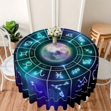 1pc Round Tablecloth 63 Inch Boho Table Cloth With 12 Zodiac Patterns Stain Resistant Absorbent And Wrinkle Circle Table Cover For Home Kitchen Dining