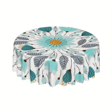 1pc Round Tablecloth Floral Table Cloth Colorful Flower Tablecover Polyester Waterproof Stain Wrinkle Indoor And Outdoor Table Cover For Home Kitchen