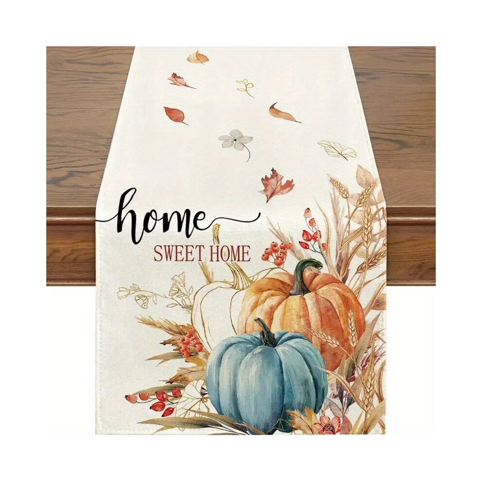 1pc Linen Table Runner Autumn Dining Table Home Sweet Pumpkin Wheat Leaf Watercolor Painting Table Cover Autumn Dining Table Flag Indoor And Outdoor D-image-OPC-PCP5HDS-NEW