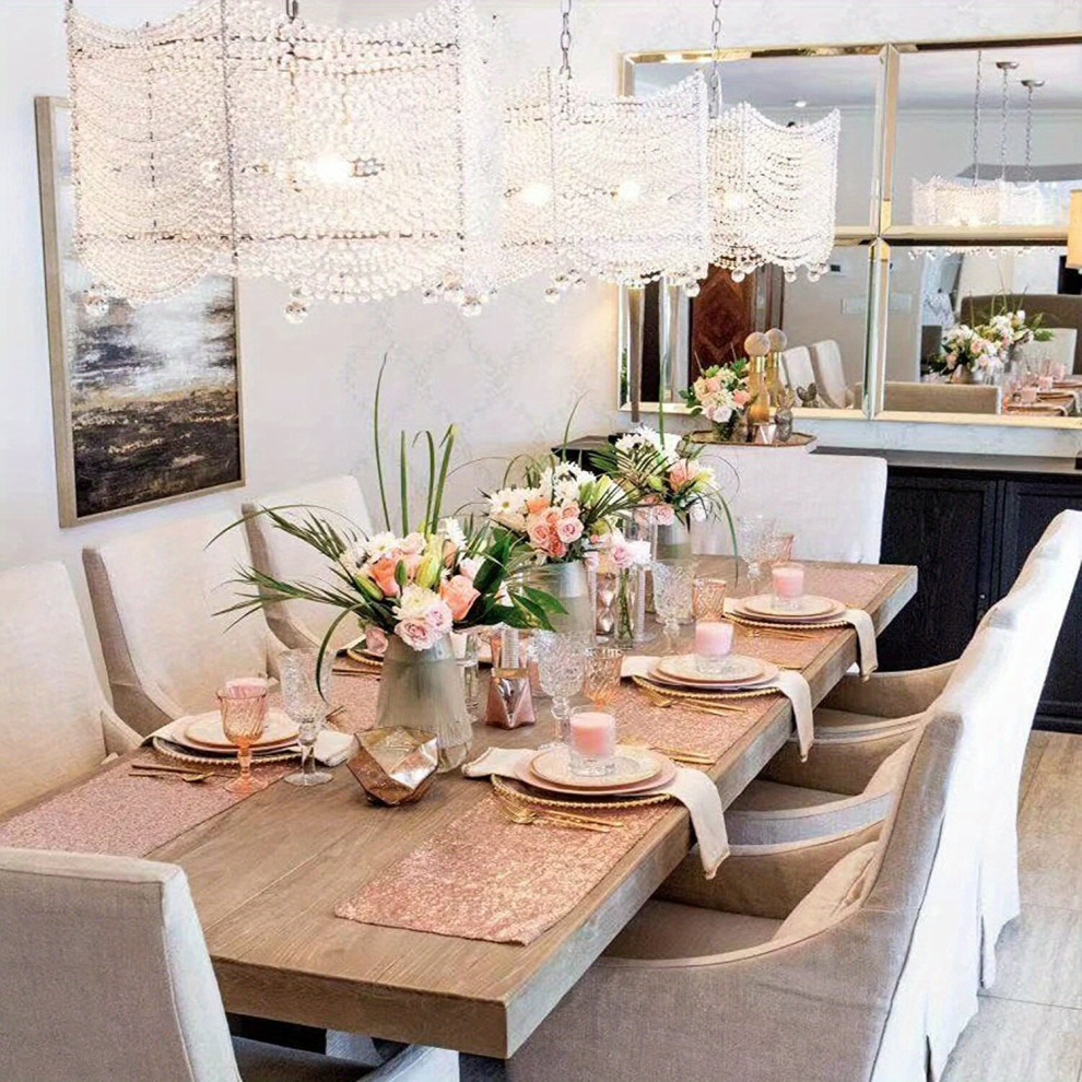 1pc Sequin Table Runner Glitter Table Runner Rectangle For Graduation Party Supplies Decorations Wedding Birthday & Baby Shower Rose Golden-image-OPC-PCP5HVW-NEW