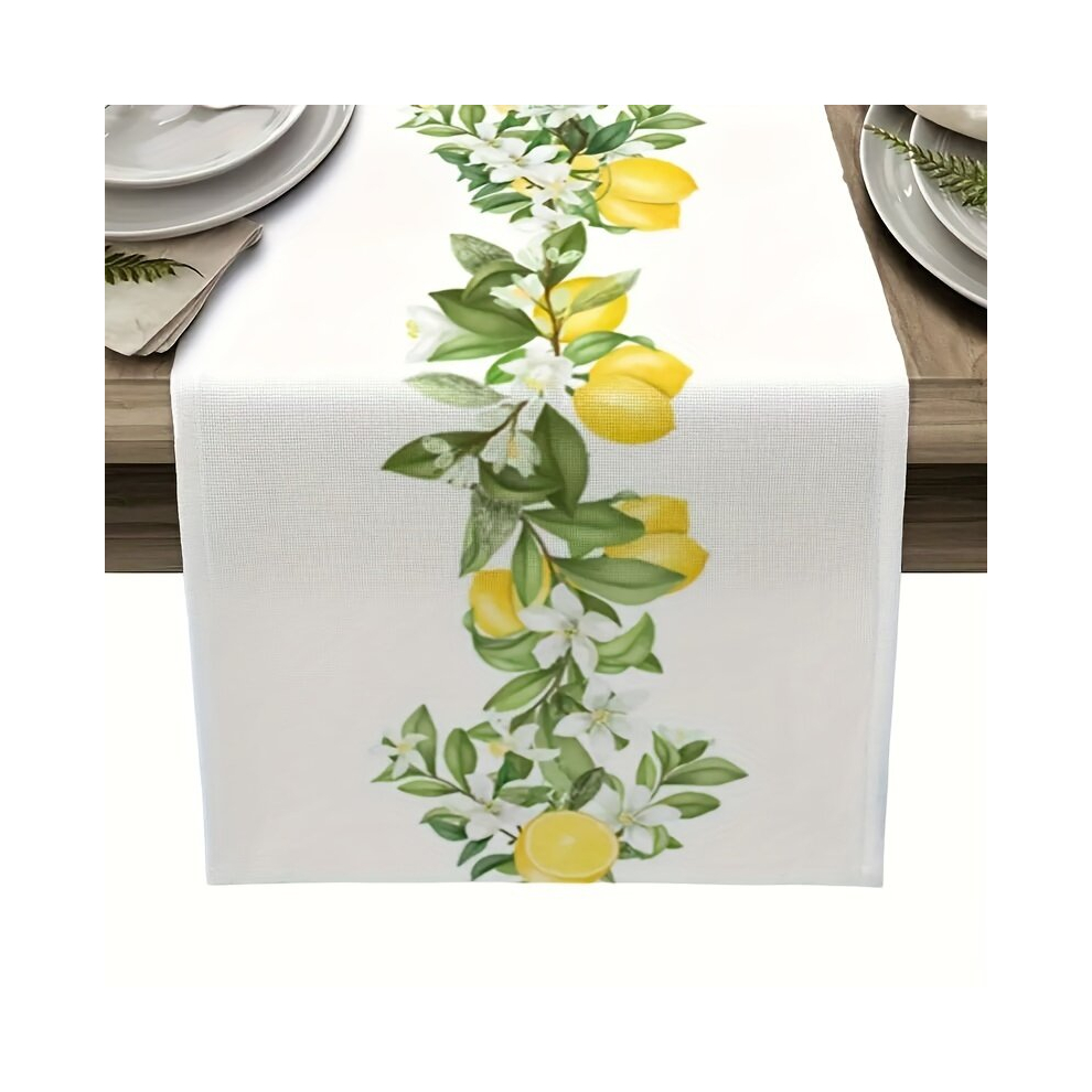 1pc Polyester Table Runner Rustic Spring Lemon With Leaves Filling Kitchen Dining Table Runner Dresser Scarves Yellow Summer Floral Farmhouse Decor Fo