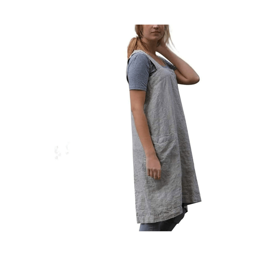1pc Linen Apron Style Waterproof Suspenders Apron Restaurant Waiter Work Clothes Stain Resistant Restaurant Chef Apron Overalls Kitchen Supplies