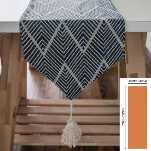 1pc Polyester Table Runner Nordic Jacquard Geometric Pattern Table Runner Solid Table Cover With Tassel Holiday Desktop Decoration Fabric Table Runner