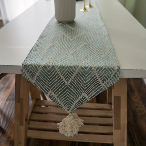 1pc Polyester Table Runner Nordic Jacquard Geometric Pattern Table Runner Solid Table Cover With Tassel Holiday Desktop Decoration Fabric Table Runner 1