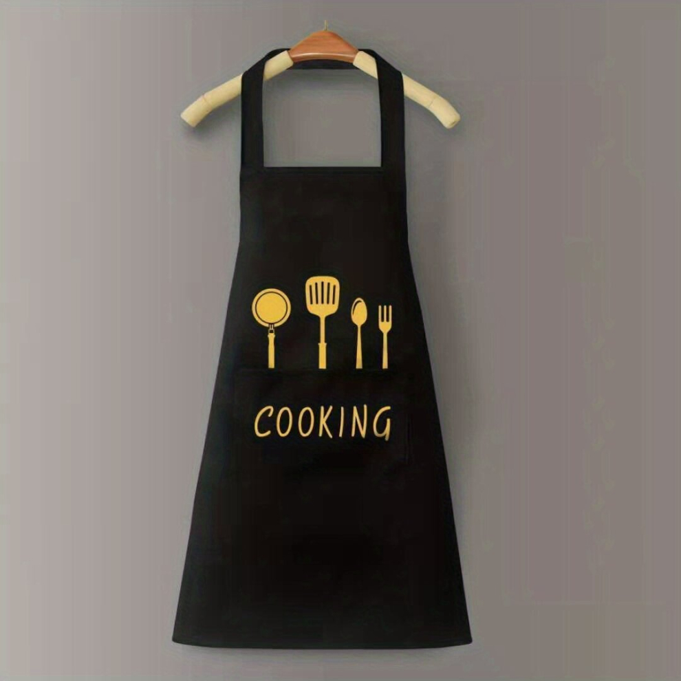 1pc Polyester Apron Waterproof Unisex Adjustable Cooking Apron Household Solid Apron Chef Waiter Barbecue Hairdresser Adult Pocket Apron Kitchen Suppl
