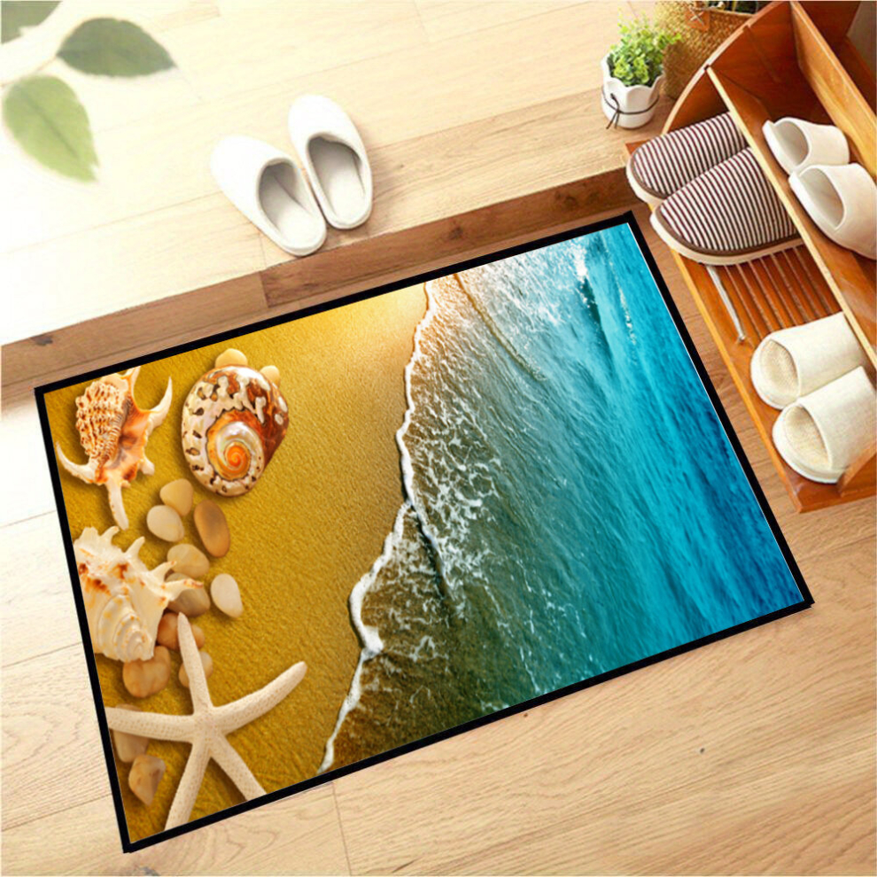 1pc Ocean Style Crystal Velvet Carpet Non Slip Sea Star Shells on Coastal Beach Living Room Mat Indoor Outdoor Area Rug for Home Decor and Bedroom-image-OPC-PCP5JMZ-NEW