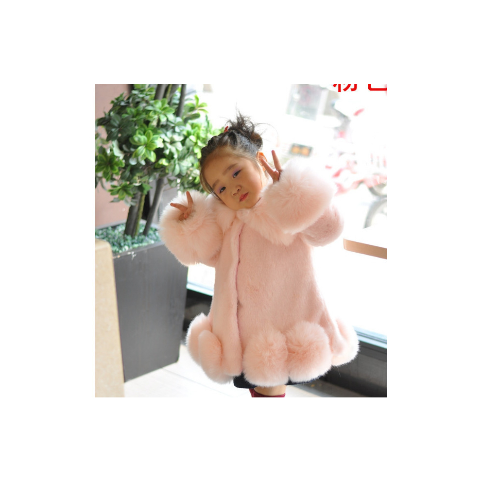 (  pink,   140) Girls Kids Padded Quilted Winter Coat Jacket Fur Hooded Long Parka Coats