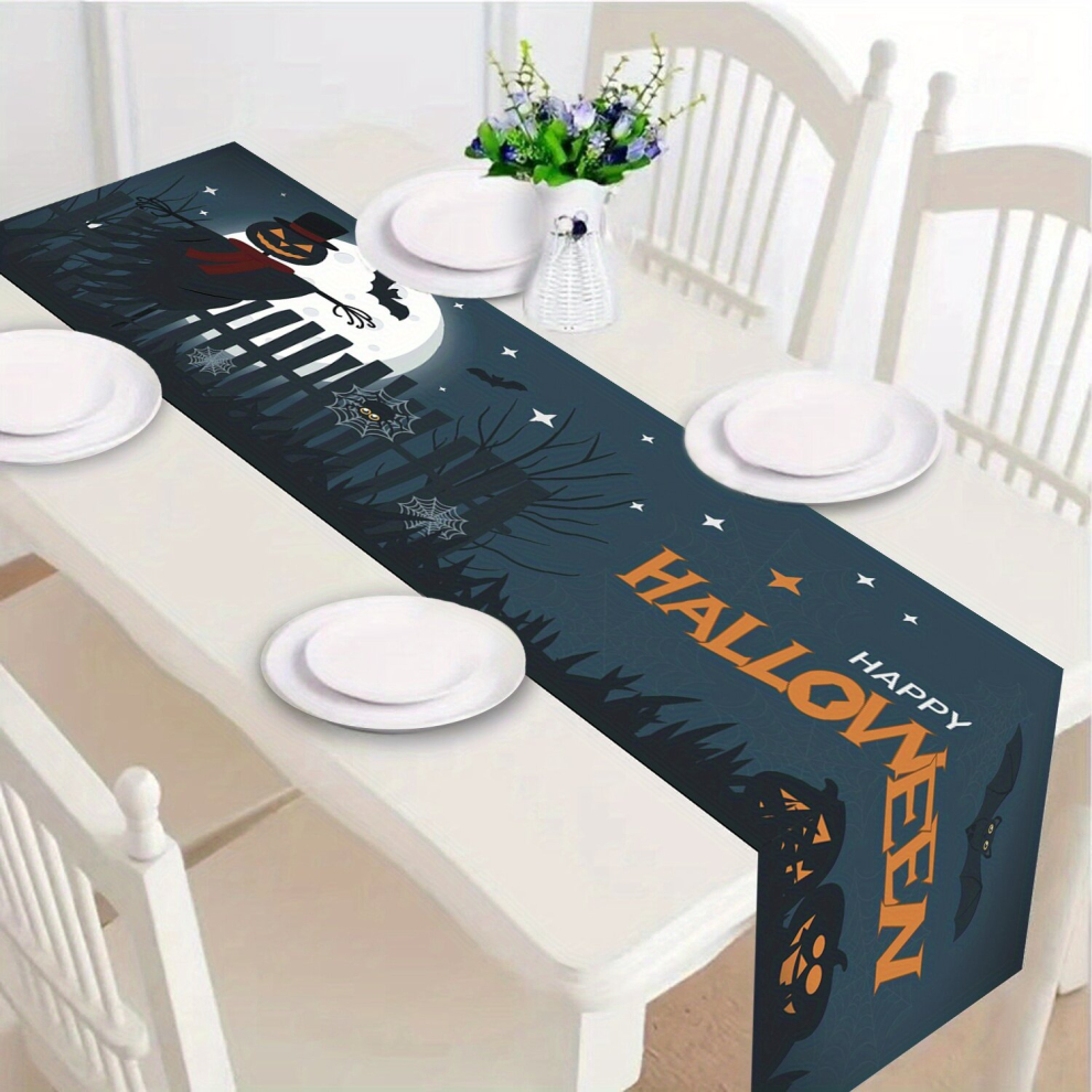 1pc Polyester Table Runner Halloween Theme Pumpkin Horror Castle Pattern Table Runner Restaurant Party Holiday Table Cover Dark Style Table Decoration-image-OPC-PCP5JQV-NEW