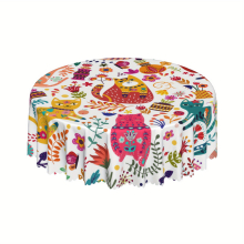 1pc Round Tablecloth Polyester Cat Pattern Tablecover Style Waterproof Stain Wrinkle Circle Tablecloth Indoor And Outdoor Table Cover For Home Kitchen