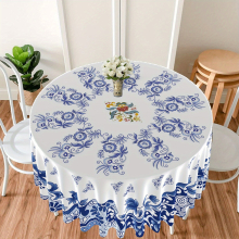 1pc Chinese Style Round Tablecloth 63 Inch Boho Table Cloth With And Pottery Pattern Stain Resistant Absorbent And Wrinkle Circle Table Cover For Home
