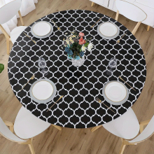 1pc Round Tablecloth 121 152 Waterproof Elastic Fitted Bohemian Moroccan Pattern Tablecloth Boho Wipeable Flannel Backing Vinyl Table Cover For Picnic