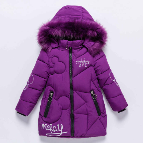 (  Purple,   5-6 Years (120)) Girls Thick Coats Kids Hooded Padded Thick Parka Long Fur Warm Jacket Winter