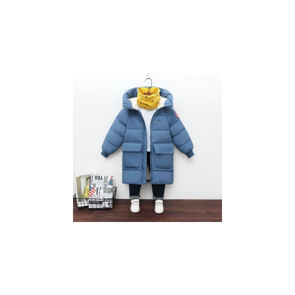 (  Blue,   140cm?8-9years?) Kids Boys Girls Long Sleeve Padded Coat Parka Hooded Winter Warm Jackets Outwear
