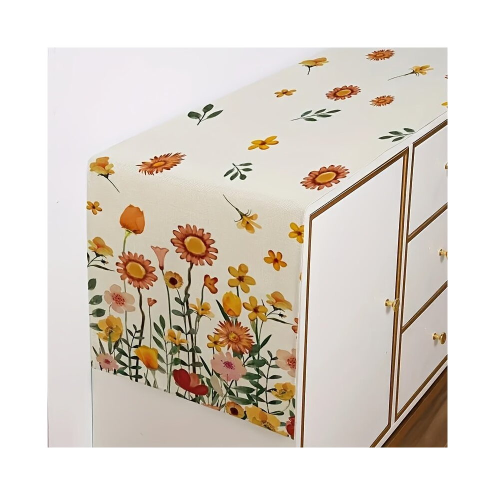 1pc Polyester Table Runner Autumn Series Table Runner Wildflower Leaf Floral Pattern Table Runner Thanksgiving Kitchen Table Decorations For Home Part-image-OPC-PCP5J5S-NEW