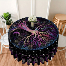 1pc Round Tablecloth 63 Inch Boho Table Cloth With Sun Moon Star Tree Pattern Stain Resistant Absorbent And Wrinkle Circle Table Cover For Home Kitche