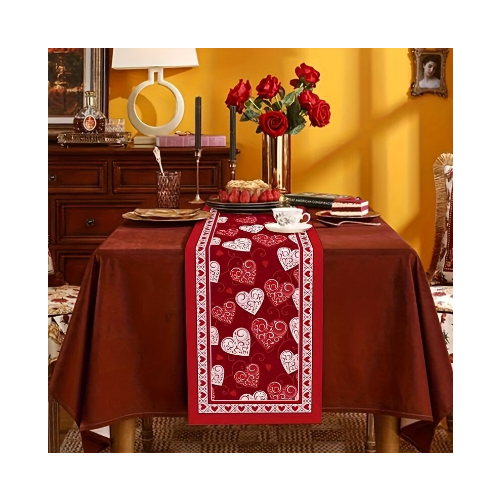 1pc Table Runner Cotton Linen Burlap Romantic Table Setting For Couples Dinner Holiday Wedding Party Red Love Heart Shape Kitchen Decor Dining Table D-image-OPC-PCP5JGQ-NEW