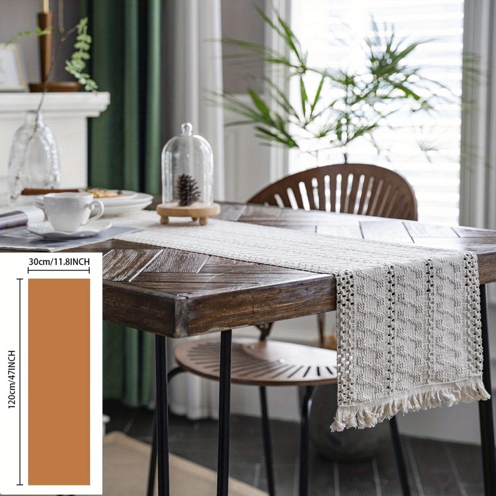 1pc Polyester Blend Table Runner Cotton Thread Stripe Stitching Woven Tassel Table Runner Cotton And Hemp Splicing Table Runners With Fringe For Party-image-OPC-PCP5MPG-NEW