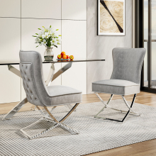 (Beige) Set of 2 High Back Velvet Dining Chairs