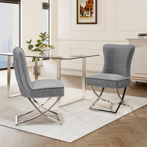 Living And Home (Grey) Set of 2 High Back Velvet Dining Chairs 1
