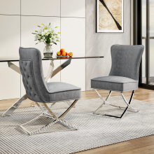 (Grey) Set of 2 High Back Velvet Dining Chairs