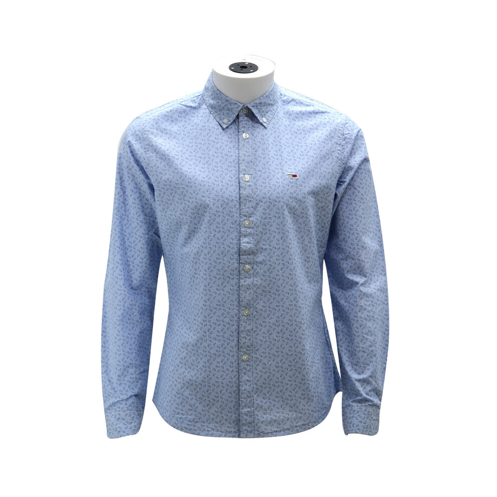 (Sky Blue (Dobby Print), S) TOMMY JEANS Mens Oxford Shirts Party Long Sleeve Formal Top