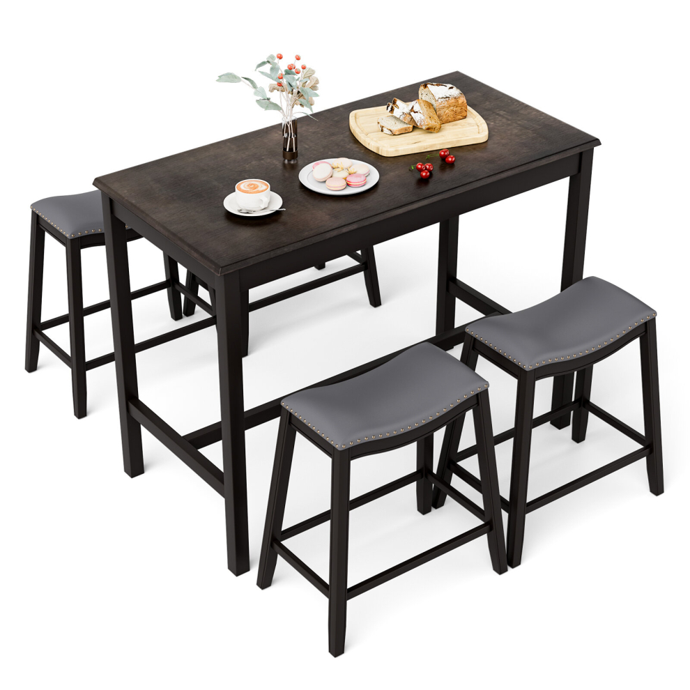 5PCS Dining Table and Chairs Set Upholstered Stools & Pub Bistro Table