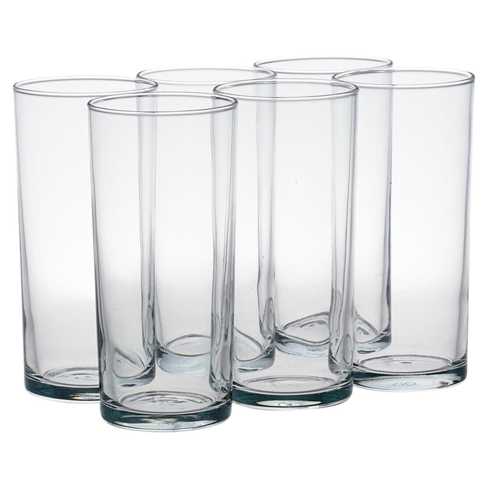 Set of 6 Clear Glass Tall Water Juice Drinking Highball Tumbler Glasses 200ml