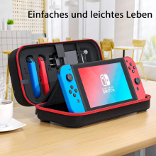 UK Hard Protective Carry Case for Nintendo Switch OLED - 20 Game Card Slots, Foam Padding, EVA/Nylon, Black & Red