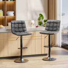 Grey Gas Lift Upholstered Swivel Bar Stools Set of 2