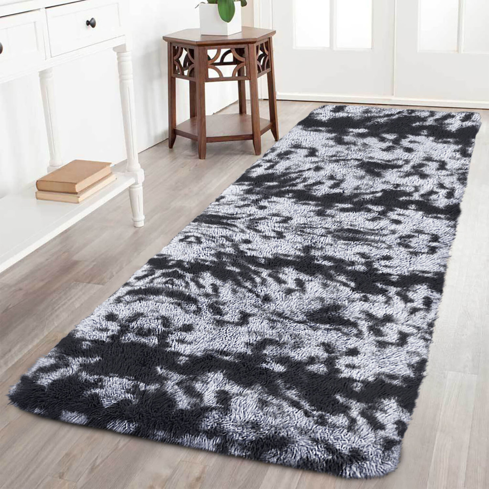 (Black Grey, 80 x 150 cm) Fluffy Rug Shaggy Runner Non-Slip Bath & Doormats