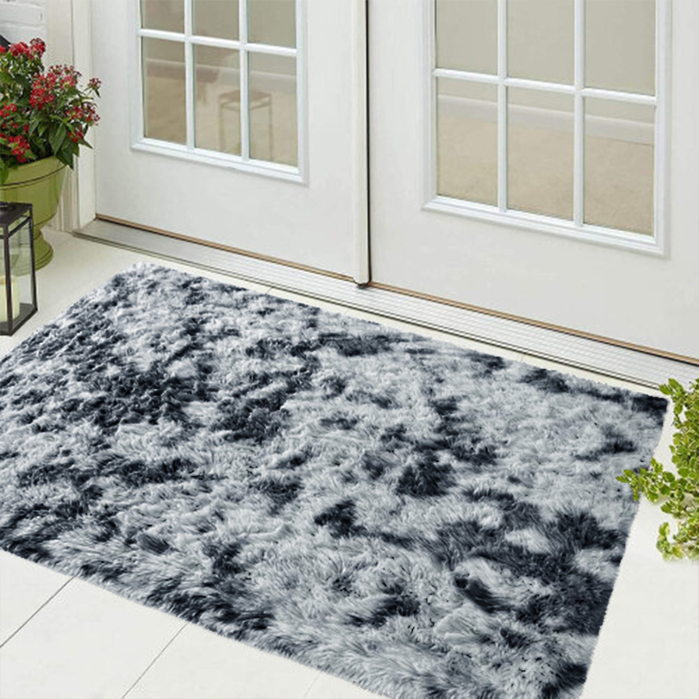 (Black Grey, 60 x 110 cm) Fluffy Rug Shaggy Runner Non-Slip Bath & Doormats