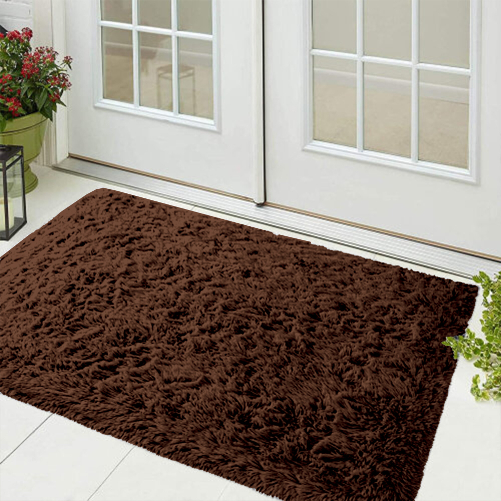 (Brown, 50 x 80 cm) Fluffy Shaggy Rugs Kitchen Hallway Runner Rug Bedroom Living Room Non-Slip Bath & Doormats