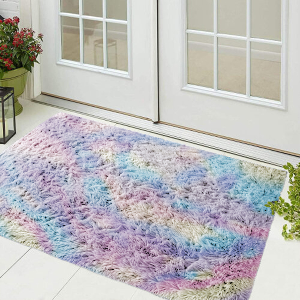 (Rainbow, 50 x 80 cm) Fluffy Rug Shaggy Runner Non-Slip Bath & Doormats