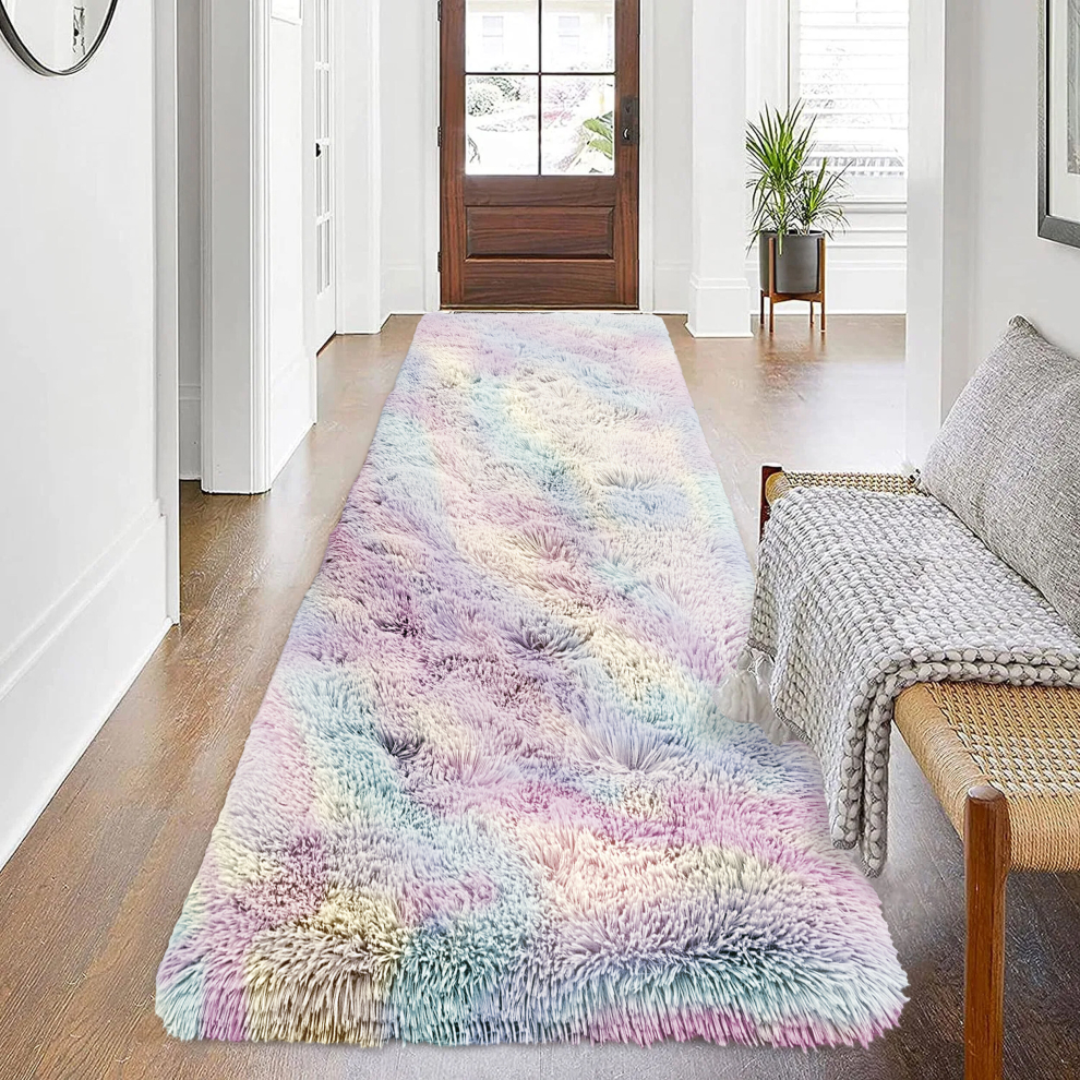 (Rainbow, 80 x 150 cm) Fluffy Rug Shaggy Runner Non-Slip Bath & Doormats